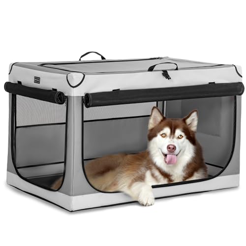 Petsfit Hundebox faltbar für große Hunde, Zimmerkennel Hund Hundebox für Zuhause Verstellbares Design Hundetransportbox Auto, Reißfeste Netzfenster (XL, Lichtgrau) Petsfit Hundebox faltbar für große Hunde, Zimmerkennel Hund Hundebox für Zuhause Verstellbares Design Hundetransportbox Auto, Reißfeste Netzfenster (XL, Lichtgrau) von Petsfit