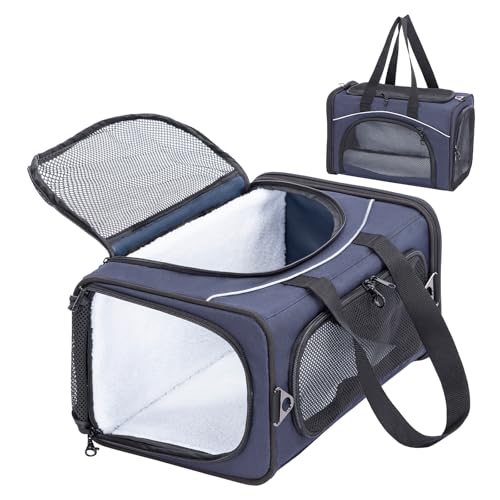 Petsfit Transporttasche Katze & Hundetasche Flugzeug | Flugtasche für Hunde & Transportbox Katze | Flugtaugliche Haustiertasche | Sicherer Transport in Auto, Flugzeug und Bahn, S/Blau von Petsfit