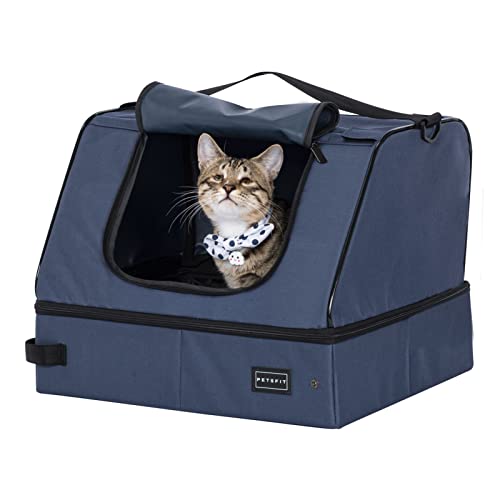 Petsfit Reise Katzentoilette mit Deckel, tragbare Katzen Reisetoilette mobiles Katzenklo für Auto, Portable Cat Litter Box für unterwegs,44cm x 33cm x 34cm, blau von Petsfit