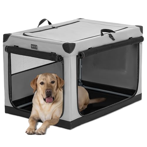 Petsfit Hundebox faltbar, Hundebox für zuhause Verstellbarer Stoffbezug mit Spiraleisenrohr, Hundetransportbox Auto Stoff für große mittlere kleine Hunde,Leicht zu Verstauen von Petsfit