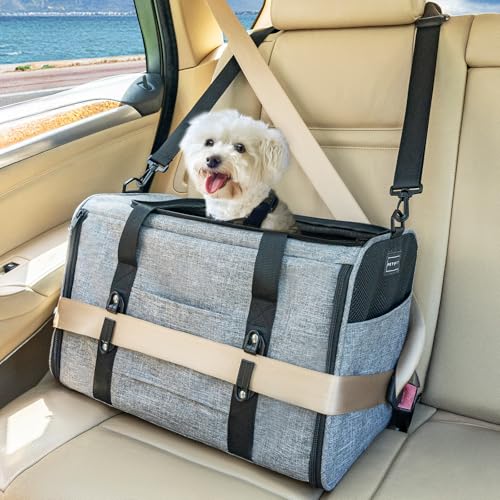 Petsfit Transportbox Katze Hundebox Auto Katzentransportbox Transportbox Hund - Faltbare Tragetasche mit 2 Patent-Schnallen für Autositz, 4-seitigem Netz & Abnehmbarem Kissen, L/Grau Petsfit Transportbox Katze Hundebox Auto Katzentransportbox Transportbox Hund - Faltbare Tragetasche mit 2 Patent-Schnallen für Autositz, 4-seitigem Netz & Abnehmbarem Kissen, L/Grau von Petsfit
