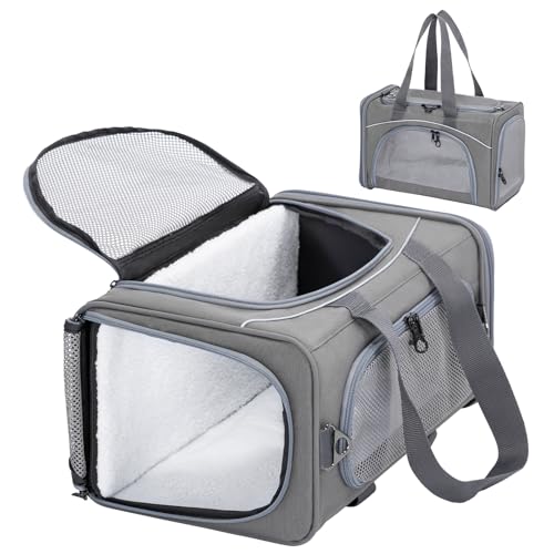 Petsfit Transporttasche Katze & Hundetasche Flugzeug | Flugtasche für Hunde & Transportbox Katze | Flugtaugliche Haustiertasche | Sicherer Transport in Auto, Flugzeug und Bahn, S/Grau von Petsfit
