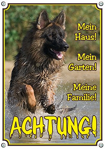 Petsigns Hundeschild - Deutscher Schäferhund - Achtung! Hinweisschild aus Metall, DIN A5 von Petsigns