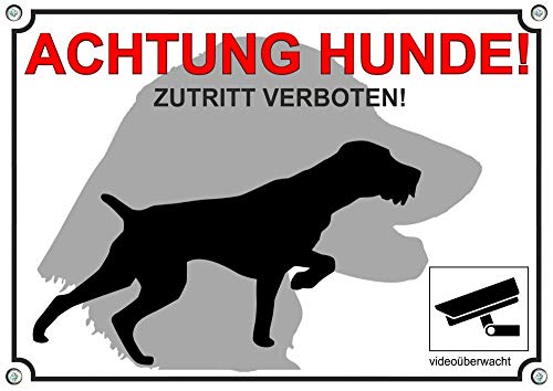 Petsigns Hundeschild mit Deutsch Drahthaar DD - Metallschild Vorsicht Hunde, DIN A3 von Petsigns