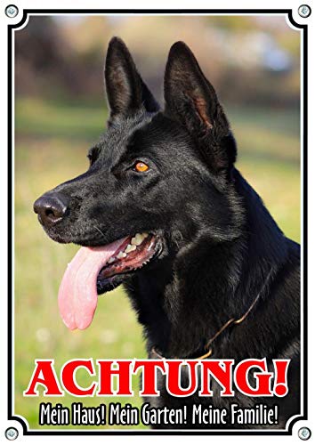 Petsigns Hundewarnschild schwarzer Deutscher Schäferhund - erstklassiges Metallschild in Fotoqualität, DIN A4 von Petsigns