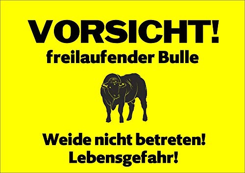 Petsigns Warnschild aus Metall - uv-beständig - FREILAUFENDER BULLE - Bullenweide, DIN A5 von Petsigns