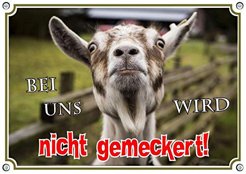 Petsigns lustiges Türschild mit Ziege - Bei Uns Wird Nicht gemeckert - Metallschild, DIN A4 von Petsigns