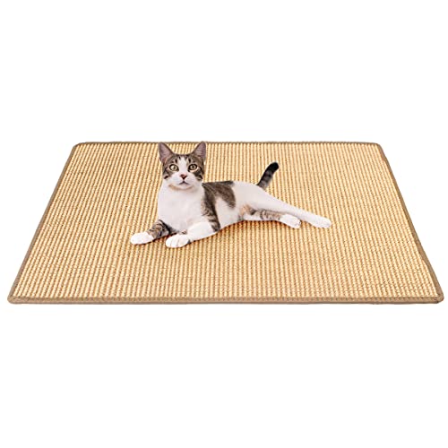 Petslucent Kratzmatte für Katzen, Sisal Kratzteppich für Hauskatzen, die Krallen Schleifen und Couchteppiche schützen Sofa Horizontales Katzenkratzmatte (80 * 50cm, Gelb Braun) von Petslucent