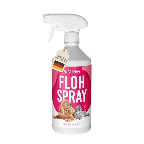 Petsly® Flohmittel Katzen, Hunde & Textilien -1L- Nicht färbend - Flohspray für Wohnung und Möbel - Langzeitschutz - mit natürlichen ätherischen Ölen wie Citronella- & Geraniol-Öl von Petsly