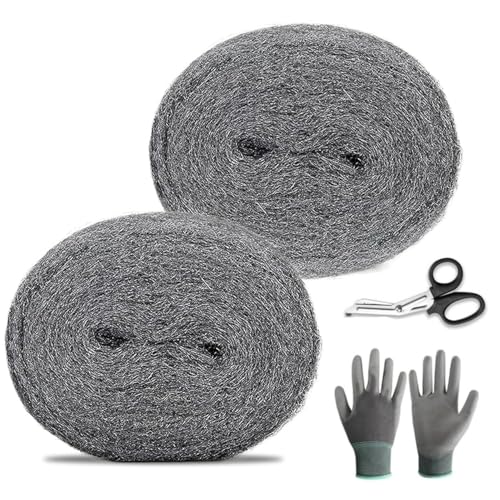 Stahldraht Wolle Mäuse, 0000 Stahl Grobdraht Wolle Lücken Blocker mit Arbeitshandschuhen und Schere, Draht Nager Kontrolle DIY Füllen Löcher Stoff Kit (2 Pack x 3m) von Petsmart tech