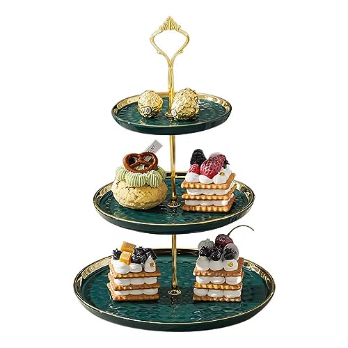 Cupcake-Ständer Keramik Kuchen Stand mit 3-Lagen Eingelegten Gold Tier Tables Obstteller für Couchtisch Dekoration, Cupcake und Teller Dessert Stand (grün) von Petsoigné