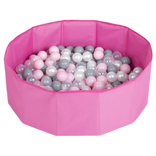 Petsona Faltbare Bällebad Bällepool Für Hunde Katzen 100 Bälle Rund Katze Kaninchen Spielzeug Haustiere Hundepool Tiere Pool Tragbar, Pink: Perle/Grau/Transparent/Puderrosa von Petsona