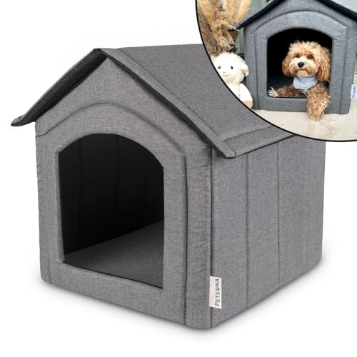 Petsona Hundehöhle Hundehütte Faltbare Mit Herausnehmbarem Dach Hundehaus Hundebett Katzenbett Haustierbett Schlafplatz Größe L, Grau von Petsona