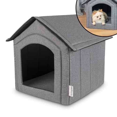 Petsona Hundehöhle Hundehütte Faltbare Mit Herausnehmbarem Dach Hundehaus Hundebett Katzenbett Haustierbett Schlafplatz Größe M, Grau von Petsona