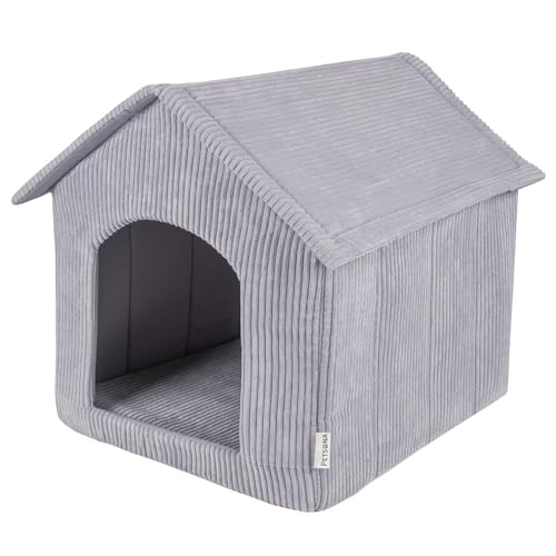 Petsona Hundehütte Rippenstrickstoff Waschbarer Bezug Reißverschlussdach, Dunkelgrau,XXL von Petsona