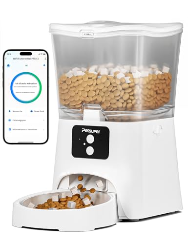 3L Futterautomat Katze WiFi Intelligenter Katzenfutter Automat APP-Steuerung 1-10 Mahlzeiten pro Tag Futterspender für Katzen/Hunde mit Edelstahlnapf von Petsuper