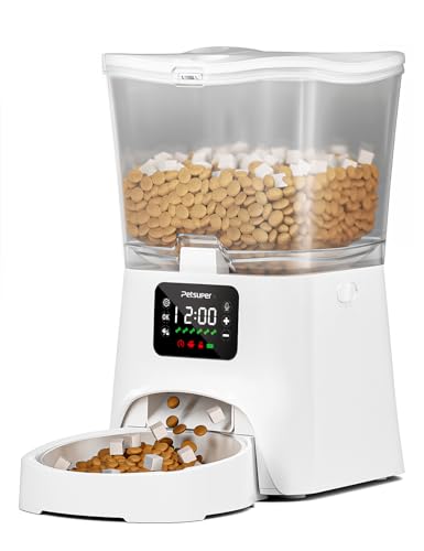 Futterautomat Katze,3L Katzenfutter Automat mit Programmierbarem Timer 1-6 Mahlzeiten pro Tag-Futterspender Hund mit Pressedeckel und 10s Aufnahmefunktion von Petsuper
