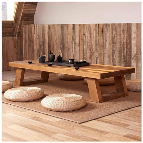 PetterShop 55in japanischer Bodentisch, niedriger Altartisch für Meditation, Tatami Couchtisch, Kleiner Teetisch für Bodensitzen, für Esszimmer,Wohnzimmer (Color : Brown, S : 100x60x35cm) von PetterShop