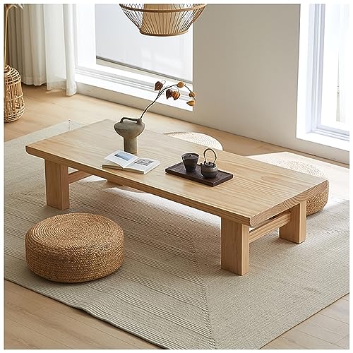 PetterShop Japanischer Bodentisch, Vintage Teetisch Niedriger Tisch, rechteckiger Stil Tatami Tisch oder Sitzen auf dem Boden Akzent Möbel (Color : A, S : 140x60x38cm) von PetterShop