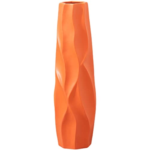 PetterShop Orange Gewellte Mustervase, Keramikvase, Einfache Bodenstehende Große Vase, Schlafzimmer, Wohnzimmer, Balkondekoration (Color : Orange, S : 12x45cm) von PetterShop