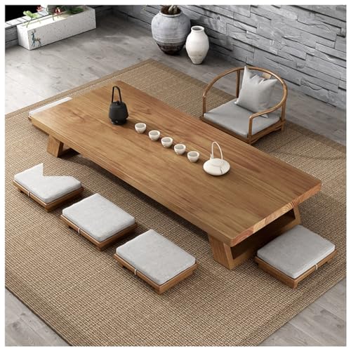 Vintage Teetisch Niedriger Tisch Zum Sitzen Auf Dem Boden, Akzent Möbel Home Schlafzimmer, Großer Tisch, Braun, 140x60x35cm von PetterShop