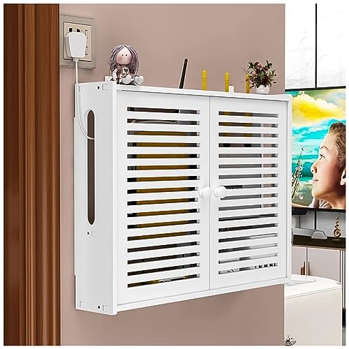 PetterShop Weiße Sich Hin- Und Herbewegende Regale, WiFi-Aufbewahrungsbox, Kleine Fensterläden-Wand-Mount-WiFi-Router-Aufbewahrungsbox, Router-Modem-Wandhalterung (Color : Weiß, S : 42x10x31cm) von PetterShop