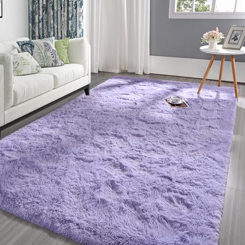 Pettop Violette Teppiche, flauschige Teppiche, 1,5 x 2,4 m, für Schlafzimmer, Wohnzimmer, Babyzimmer, Mädchenzimmer, niedliche Heimdekoration, rutschfester rechteckiger Teppich, lila von Pettop