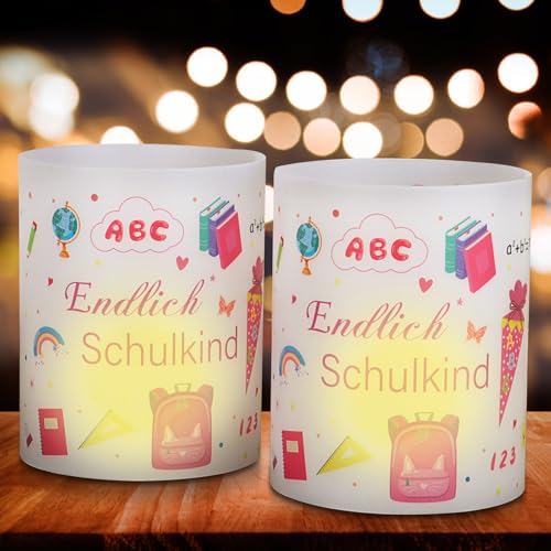 12 Stück Einschulung Deko - Windlicht Tischdeko Endlich Schulkind für Mädchen, ideal für Kindergartenpartys, Kinderabschlussparty, Geeignet für Teelicht oder Kerzen. von Petutu