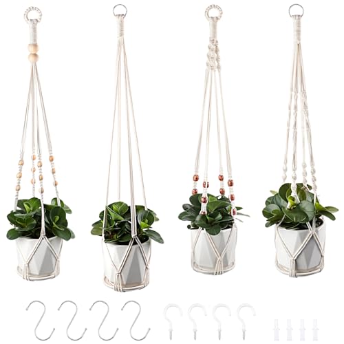Petutu Makramee Blumenampel - 4er Set Boho Deko Hängeampel für Blumentöpfe und Pflanzen, Dekoration von Innen und Außenbereichen von Petutu