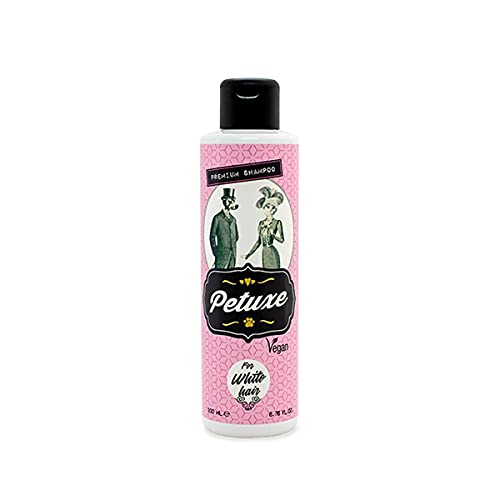 Petuxe Cosmetics Veganes Shampoo für Hunde und Haustiere, weißes Haar, 200 ml. Mit blauen Pigmenten formuliert, um die gelblichen Töne abzumildern, die in weißem Haar auftreten. von Petuxe