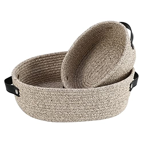 Petyoung 2Pack Kleine Woven Korb mit Griff Baumwolle Oval Seil Körbe Zimmer Lagerung Korb Katze Korb Wenig Organizer Bins Boho Behindern Kinderzimmer für Baby Hund Spielzeug Geschenke von Petyoung