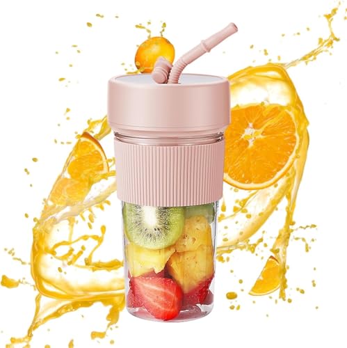 Petyoung Mixer Smoothie Maker,Tragbarer Mixer mit Silikon-Trinkhalm,Wiederaufladbar Smoothie Mixer für Familien,Reisen, Sport, 350ml von Petyoung