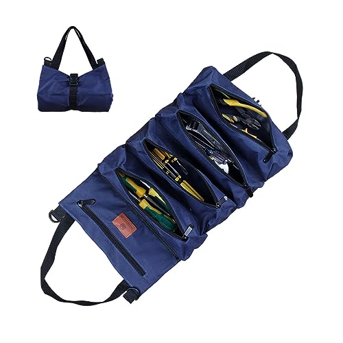 Petyoung Robuste Werkzeugtasche zum Aufrollen mit 5 Reißverschlusstaschen, Aufhängehilfe, Wickeltasche, Mehrzweck-Werkzeugtasche für Mechaniker, Schreiner von Petyoung