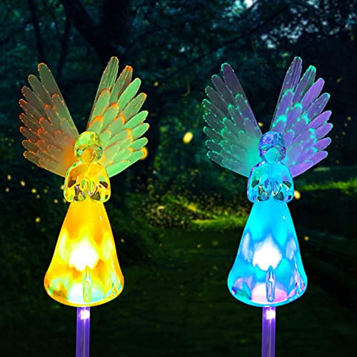 Petyoung Wasserdicht Solar Engel Lichter Garten Stake Licht Multi- Farbwechsel LED Rasen Dekorative Licht für Terrasse Yard Landschaft Friedhof Grab Memorial Geschenke von Petyoung