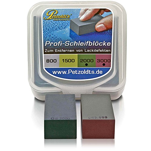 Petzoldt's Nass-Schleifblock Set mit Körnung 2000 und 3000, bearbeiten Sie Staubeinschlüsse, Lackläufer, Beispritzränder o. ausgetupfte Steinschläge von Petzoldt's