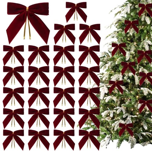 24 Stück Weihnachtsschleifen, Tannenbaum Schleifen Samt, Samtschleifen Für Christbaumschmuck, Kleine Weihnachtsschleifen Für Christbaumschmuck, Girlande Samtschleifen von Peufcmi