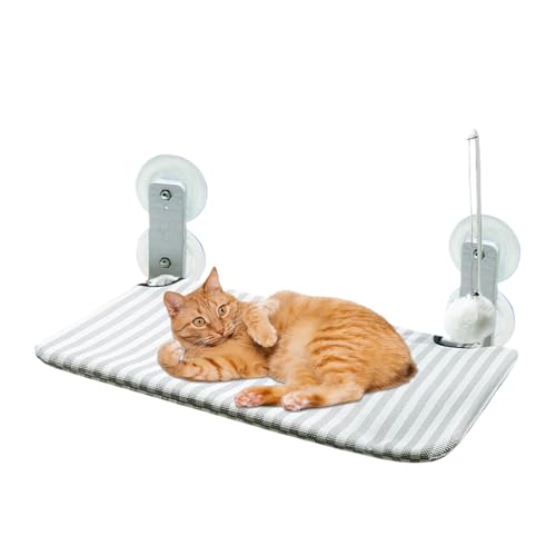 Peufcmi Katzenkorb, Multifunktionale Klappbare Katzen Hängematte Für Die Wand, Abnehmbares Kissen Kuschelplatz Mit Saugnapf-Befestigung Für Zimmer Drinnen Draußen Balkon Terrasse von Peufcmi