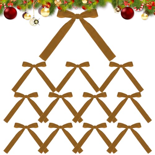 Peufcmi Samtrote Schleifen,Weihnachtsrote Kranzschleife | 12X Samtband Rote Kranzschleifen | Samt-Ornamentschleife, Weihnachtsschleifen für Girlande, Haustür, Kamin von Peufcmi