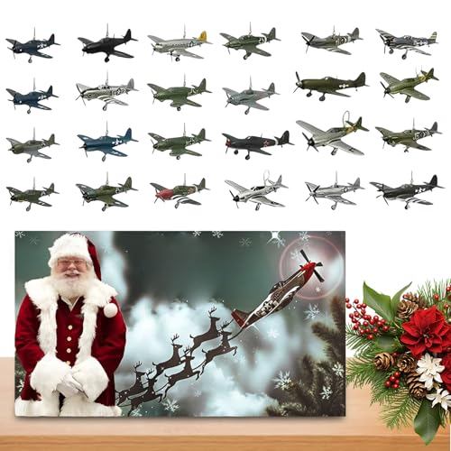 Peufcmi Weihnachts Countdown Kalender - 24 Tage Home Deko - 2D Kriegsflugzeug Adventskalender | Für Luftfahrt Enthusiasten Sammler Erwachsene Geschichtsinteressierte Veteranen Schlafzimmer Wohnzimmer von Peufcmi