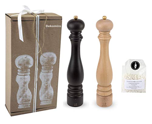 Dekomiro Peugeot Set Paris Pfeffermühle und Salzmühle Schoko und Natur 40 cm u-Select Geschenkset mit 100 gr. Salz von Dekomiro