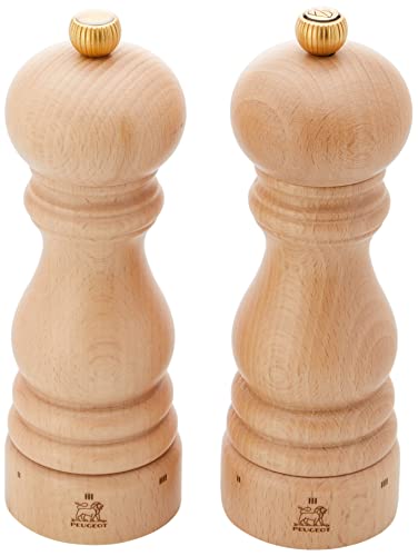 PEUGEOT - Set Paris u‘Select Naturel - Pfeffermühle + Salzmühle 18 cm + Pfeffer + Steinsalz - u‘Select-Mahlgradeinstellung - Aus PEFC-zertifiziertem Holz - Naturfarben von PEUGEOT