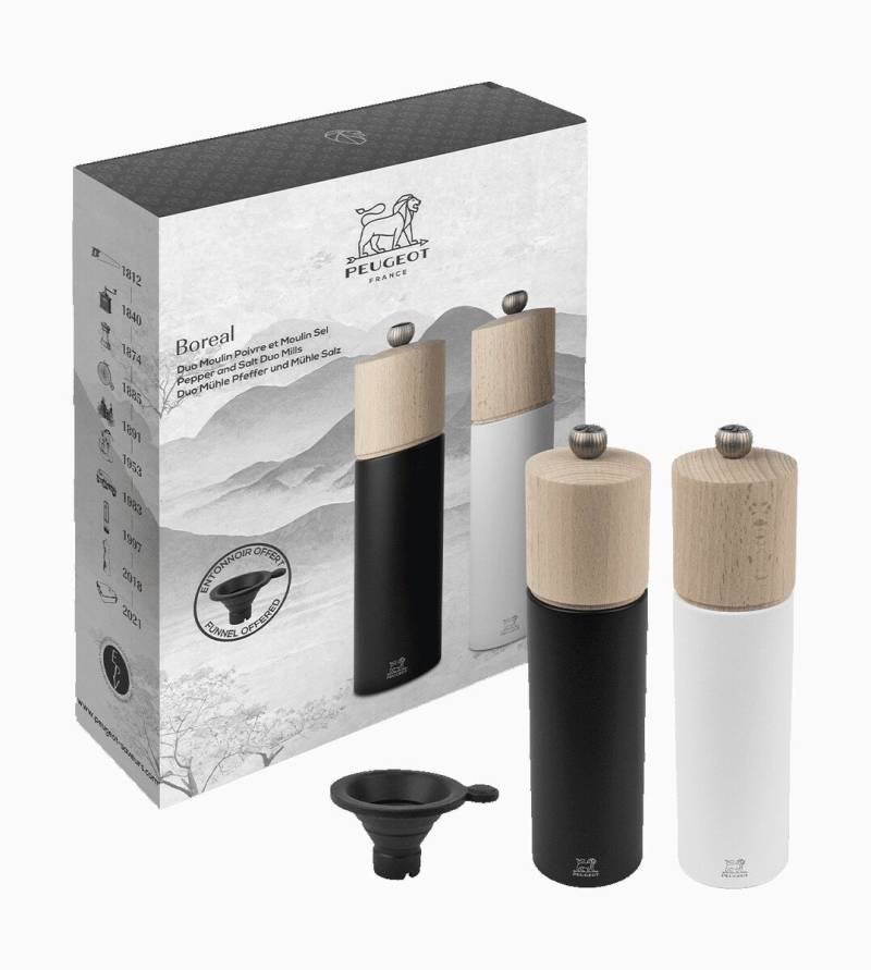 Pfeffer- und Salzmühle Geschenk-Set 3-tlg. Boreal Duo schwarz-weiß von Peugeot