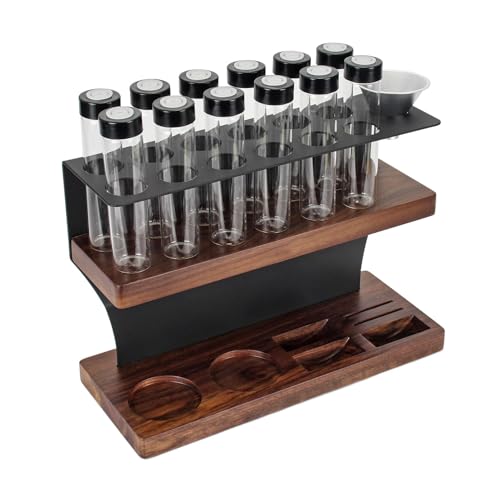 Pevfeciy 12 Tuben Single Dose Coffee Bean Storage, Coffee Bean Container mit Ständer und Trichter, Aufbewahrung für Kaffeeutensilien, Kapazität 20-26g,XL von Pevfeciy