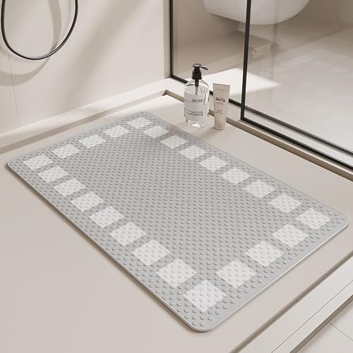 Pevfeciy Antirutschmatte badewanne 50x80cm Duschmatte rutschfest Mit Saugnäpfe Duscheinlage rutschfest Moderne minimalistische PVC,maschinenwaschbar,für Nassbereiche,Grau von Pevfeciy