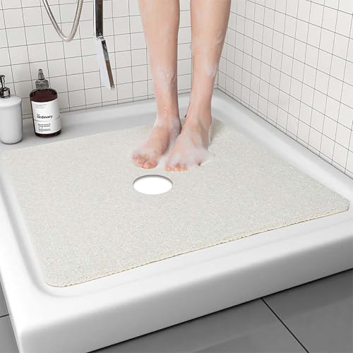Pevfeciy Antirutschmatte dusche 90x90 cm Schlicht und elegant Duschtasse Rutschmatte Weich Komfort PVC Duschmatte rutschfest Mit Haken, Hohe Wasserdurchlässigkeit von Pevfeciy