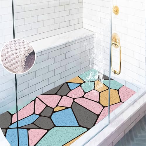Pevfeciy Badezimmermatte 110x150 cm Duscheinlage rutschfest für Nassbereiche Antirutschmatte dusche mit Haken Mosaikmuster PVC,Duschmatte Weich Komfort von Pevfeciy