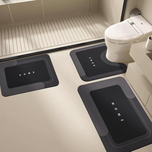 Pevfeciy Badezimmerteppich Set 3 Stück Badematten-Set für das Badezimmer, Badteppich rutschfest Waschbar Badematten & Badteppiche Badezimmer Set für Dusche Badewannen WC Deko von Pevfeciy