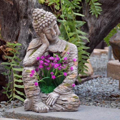 Pevfeciy Buddha Figur groß Originalität Garten Deko Figuren Zen Buddha Kann als Blumentopf verwendet Werden Harz Feng Shui Figuren, H-51 cm/4kg,Optik aus Steinimitat, frostfest wetterfest,Grau von Pevfeciy