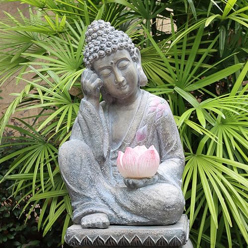Pevfeciy Buddha Figuren Groß Mit Lotus Zen Buddha Statue Dekoration,H-50 cm/5.24 kg,Gartendeko Skulptur für Draußen,Massive Feng Shui Figur aus Steinguss Frostfest,Robust,A von Pevfeciy