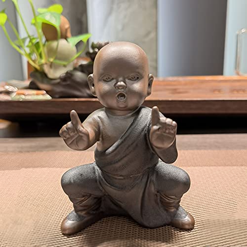 Pevfeciy Buddha Figuren Keramik kleine Monch Statuen Feng Shui Ornamente Tee Tray Deko Tee Tablett Zubehör für Innen,Balkon & Garten,Zarte Kunst Und Handwerk Geschenk von Pevfeciy